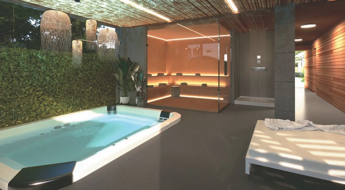 Perspectiva ilustrativa do spa com hidro e sauna